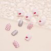 Heart Press on Nails Short Square Fake Nails Petite Pink Valentines Acrylic Nails with Glitter Designs Valentines Day False Nails Cute Wave Point Full Cover Glue on Nails Short Nails for Women 24Pcs