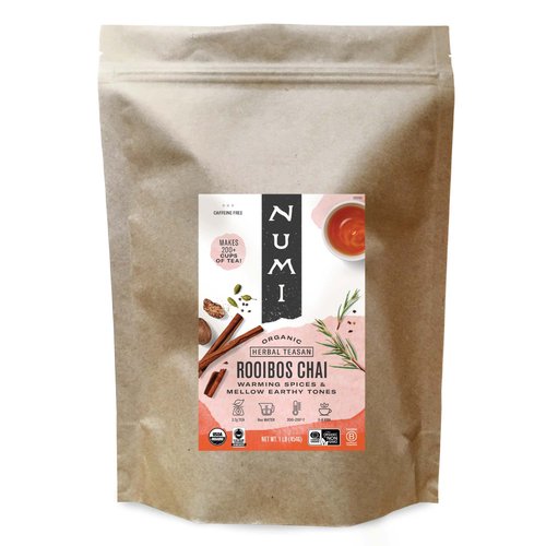 Numi Organic Rooibos Chai Tea, 16 Ounce Pouch, Loose Leaf Herbal Tea, Brews 200 Cups, Caffeine Fr...