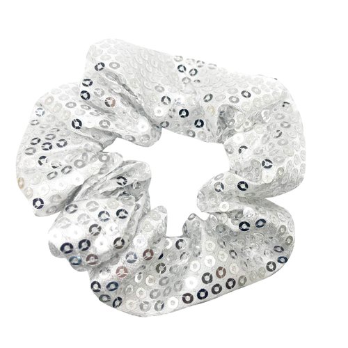 4 Pack Sparkly Sequin Slap Bracelet Sleepover Party Hair Scrunchies Ponytail Holder Elastic Hair Bands Scrunchy Hair Ties Hair Accessories for/Show/School Performance (Silver)