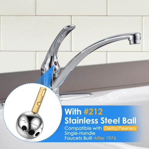 Dreyoo Kitchen Single Handle Faucet Repair Kit with RP212 Stainless Steel Ball Valves and Knob Handles, Compatible with Delta/Peerless Single Handle Faucets, Replacement for RP77739 and 86971 (1 Pack)