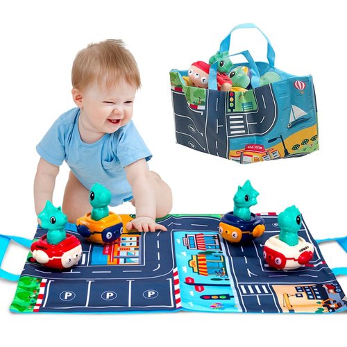 Press and Go Cars for Toddlers 4pack Dinosaur Racing Car Toys Baby Push Go Friction Car Set Birthday Gifts for 1-2 Years Old Boy