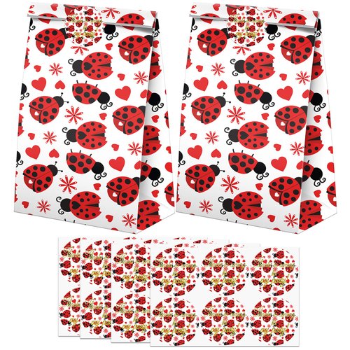 Ladybug Goodie Bags-24 Pcs Ladybug Party Favors Candy Bags with Stickers, Ladybug Goody Gift Treat Bags Ladybug Themed Birthday Party Supplies