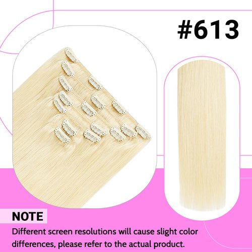 7 Pcs Full Head Clip In Hair Extensions Party Highlights Colored Hair Streak Synthetic Hairpieces (20 Inch Straight, #613)