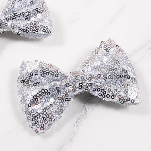 2 Pcs Cute 4" Sparkly Silver Sequin Hair Bows Glitter Alligator Clip Cheer Barrettes Hairpin,Teen Toddler Baby Girls School Kids Women Xmas Decor Accessory Gift