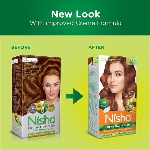Nisha Cream Hair Color No Ammonia Cream Formula Fashion Highlights And Rich Bright Long-Lasting Colour Golden Brown (pack of 3)