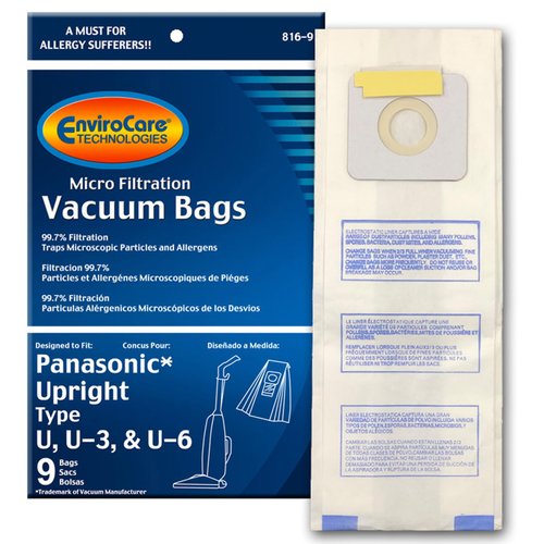 EnviroCare Replacement Micro Filtration Vacuum Cleaner Dust Bags Made to Fit Panasonic Types U, U-3, U-6-9 Pack