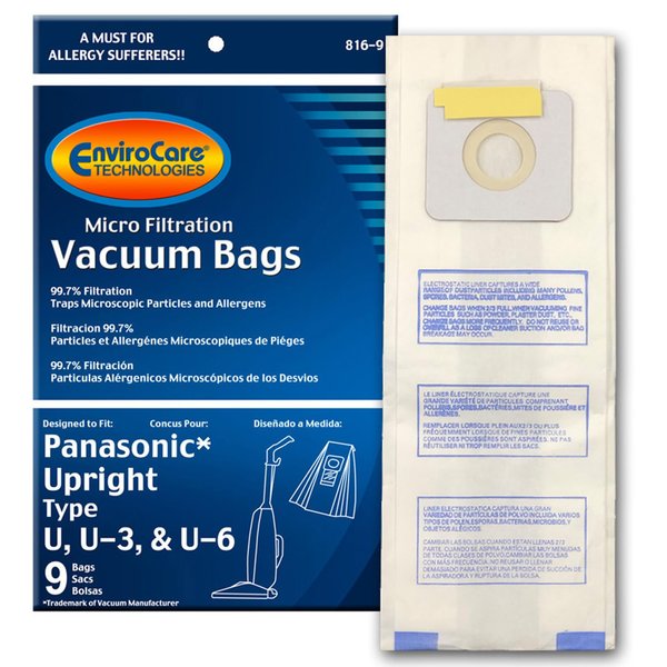 EnviroCare Replacement Micro Filtration Vacuum Cleaner Dust Bags Made to Fit Panasonic Types U, U-3, U-6-9 Pack
