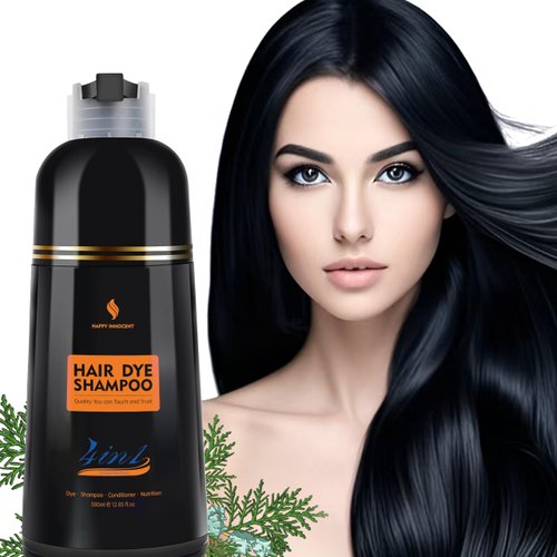 Natural Hair Dye Shampoo 4 in 1 for Gray Hair Coverage for Women & Men, Long Lasting Hair Color Shampoo Champu Para Canas, Herbal Ingredients Plant (Black)