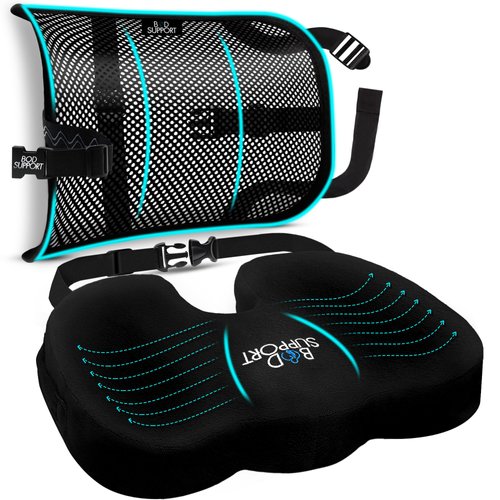 Bod Support Seat Cushions for Office Chairs with Lumbar Support, Desk Chairs, and Car Seats - Adjustable Straps and Non-Slip Ergonomic Design for Tailbone and Lower Back Pain Relief for All Day Use