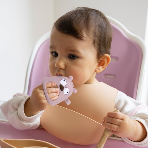 Silicone Teether Toys，Teething Toys for Babies, Baby Teether Never Drop Baby Teether for Teething Relief, Silicone Baby Hand Mittens Sucking Need Pacifier, Baby Chew Toys for Breast Feeding (Brown)