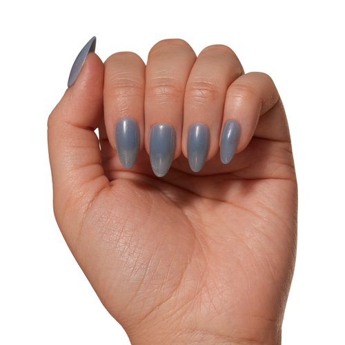 Glamnetic Press On Nails - Baby Blues | Short Almond, Pastel Blue Nails with a Mesmerizing Metallic Finish | 15 Sizes - 30 Nail Kit with Glue