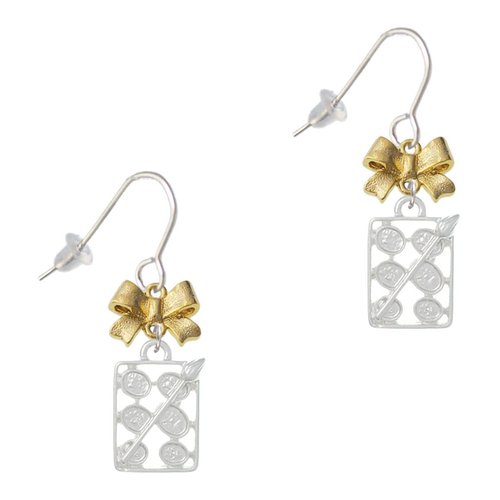 Delight Jewelry Silvertone 3-D Eye shadow Makeup Palette Goldtone Bow French Earrings