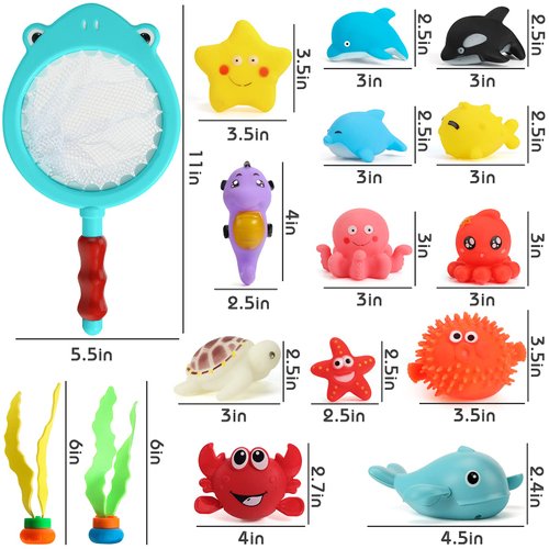 Shindel 16PCS Bath Toys, Baby Kids Floating Animal Toys Pool Toy Set Fishing Net Clockwork Swimming Toys, Pool Toys for Toddlers Age 2-4 Pool Bath Time for Infant Girls Boys