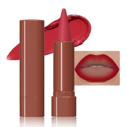 JUAAZIN Carmine Matte Color Gradient Lipstick Lip Liner, Flawless Contour and Gradual Ombre Effect lip Pencil, Crayon Form and Cone Tip, High Pigmented Long Lasting Waterproof Smudge Proof 06#