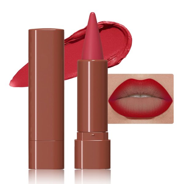 JUAAZIN Carmine Matte Color Gradient Lipstick Lip Liner, Flawless Contour and Gradual Ombre Effect lip Pencil, Crayon Form and Cone Tip, High Pigmented Long Lasting Waterproof Smudge Proof 06#