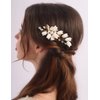 BERYUAN Wedding Gold Leaf Flower Hair Comb Pearls Flower Hair Side Comb White Flowers Leaf Wedding Headpiece Gold Wedding Headpiece Vintage Wedding Hair Comb for Brides Bridesmaid