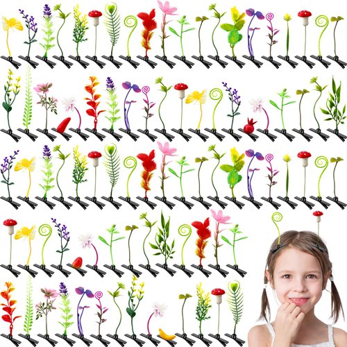 100 Pieces Bean Sprout Hair Clips,Mixed Style Plant Hairpins,Funny Plant Hairpins Hair Accessories for Women,Girls,Kids,Home Party,School