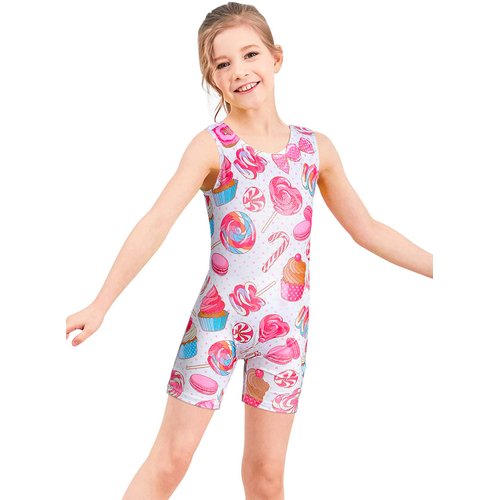HOZIY Gymnastics Leotards for Girls 4t 5t Pink Candy Cake Lollipop Biketard Sweet Kids Unitards