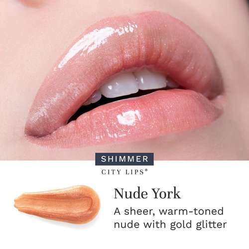 City Beauty City Lips Plumping Lip Gloss Nude York - High-Shine Gloss for Fuller, Younger-Looking Lips | Hydrating & Smoothing Lip Treatment Hyaluronic Acid