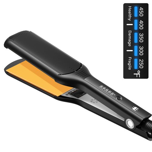 Elilier 1¾" Hair Straightener, 1.75in Wide Flat Iron/Plancha de Cabello, Adjustable Temperature, Ceramic Coated Floating Panel, 30s Fast Heating, Dual Voltage, for Thick Curly Hair