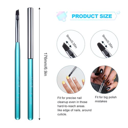 2pcs Nail Art Clean Up Brushes, Painting Brushes for Nails with Round & Angled Head Pen Painting Tools for Nail Art Design & Polish Mistake Cleaning (Marine Blue)