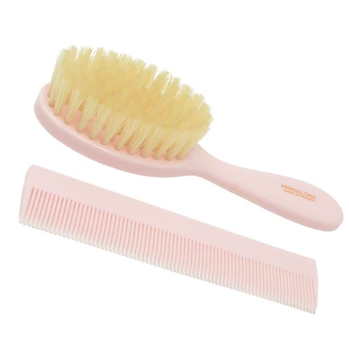 Parcelona French Grooming Combo Light Pink 6" Celluloid Soft Natural Silk Bristles Baby Brush and Comb for Girls and Toddlers Styling Girls Hair Accessories