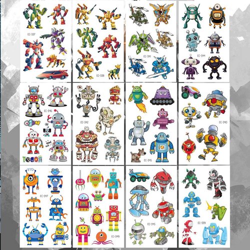 Ooopsiun Robot Temporary Tattoos for Boys- 80 Styles, Robot Birthday Party Decorations Supplies Favors for Kids Boys