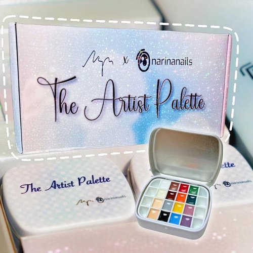 16 colours Narina The Artist Palette x MPA with mixing pad, 2 mini palettes, 24 grids for Nail Art, Solid colour 5g each High Pigment & Coverage.