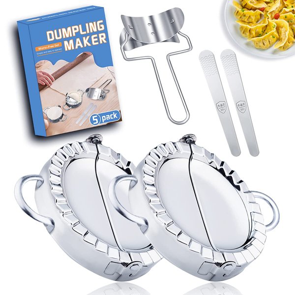 Dumpling Maker 5 Pcs Dumpling Mold Set and Cutter, Dumpling Press molds Dumpling Skin Maker Stuffing Spoon Flour Ring Cutter Dumpling Pie Ravioli Empanadas Press Mold Kitchen Accessories