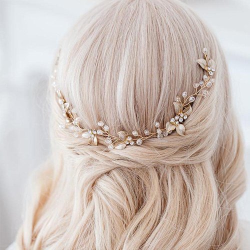Foyte Crystal Bride Wedding Hair Comb Leaf Bridal Headpieces Rhinestone Flower Hair Vines Pearl Bridesmaid Side Combs Hair Accessories for Women (leaf)