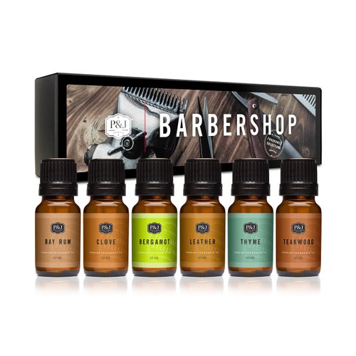 P&J Trading Fragrance Oil Barbershop Set | Leather, Teakwood, Clove, Bay Rum, Bergamot, Thyme Candle Scents for Candle Making, Freshie Scents, Soap Making Supplies, Diffuser Oil Scents