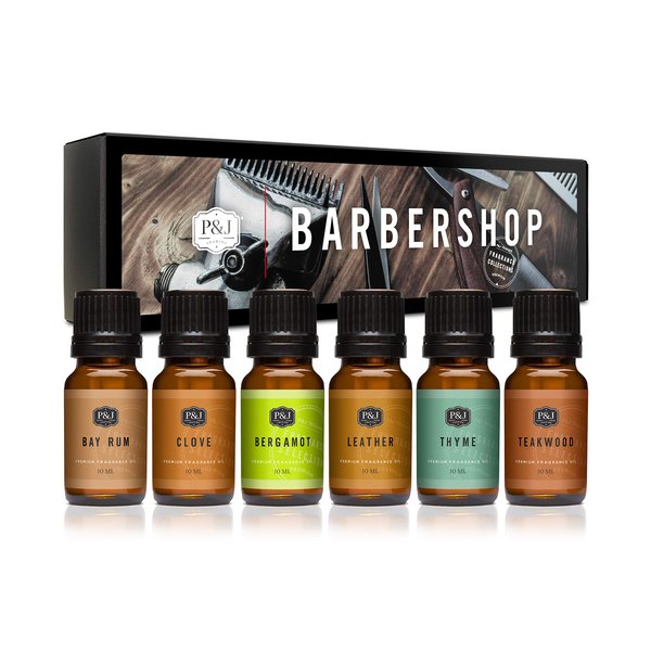 P&J Trading Fragrance Oil Barbershop Set | Leather, Teakwood, Clove, Bay Rum, Bergamot, Thyme Candle Scents for Candle Making, Freshie Scents, Soap Making Supplies, Diffuser Oil Scents