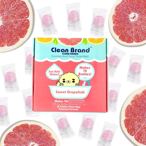 Clean Brand Clean Hands - 84.5 fl oz | 15 Tablet Foaming Hand Soap Refill Box, Sweet Grapefruit scent - You won't believe it's not liquid (makes up to 10 bottles) - For Foaming Bottles Only