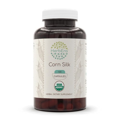 HerbEra Corn Silk 120 Capsules, 500 mg, USDA Organic Corn Silk (Zea Mays) Dried Silk (120 Capsules)