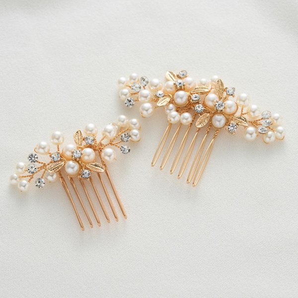 SWEETV Wedding Bride Pearl Hair Side Comb Rhinestone Hair Clips Pins Headpiece Vintage Hair Accessories Jewelry for Brides Bridesmaids Flower Girls