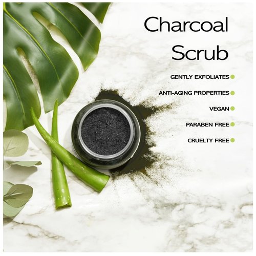 Activated Charcoal Body Scrub with Collagen and Stem Cell Infused 10 fl oz, Deep Cleanse, Exfoliate, Tone, Moisturize