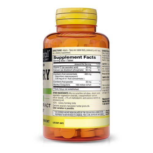 MASON NATURAL Cranberry with Probiotic, Calcium and Vitamin C, Highly Concentrated - Supports Antioxidant and Immune Health, Maintains a Healthy Urinary System, 60 Tablets