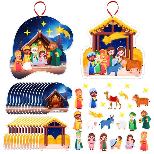 WhatSign Nativity Crafts for Kids 24PCS Make a Nativity Scene Stickers Ornament Crafts DIY Nativity Stickers Religious Christian Sunday School Gifts Christmas Crafts for Kids Classroom Party Favors
