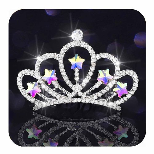 Kilshye Silver Tiara Comb Girls Princess Tiaras Haircomb Rhinestone Crown Combs Costume Prom Crowns Hair Combs for Child (Silver)