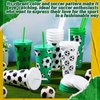 Nuogo 12 Pcs Party Plastic Cups Bulk 24 oz Plastic Tumbler with Lid and Straw Reusable Cups for Boyfriend Fan Sports Birthday Party Favors (Soccer)
