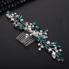 Teyglen Bride Crystal Wedding Hair Comb Green Rhinestone Bridal Side Comb Wedding Hair Accessories Teardrop Crystal Hair Piece Rhinestone Headpiece for Women Bride Girls (Silver-Green)