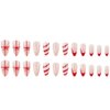 Christmas Press on Nails Medium Almond Fake Nails Snowflake False Nails with Christmas Hat Design Nude Glue on Nails Glossy Acrylic Full Cover Bowknot Stripe Stick on Nails for Women Manicure 24Pcs