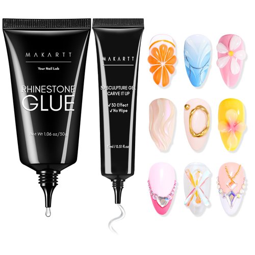 Makartt Nail Rhinestone Glue with 3D Nail Gel Kit: Nail Charm Glue Super Strong Gel Nail Glue for Nail, 3D Sculpting Gel for Drawing Molding Embossed and Decoration DIY Nail Art