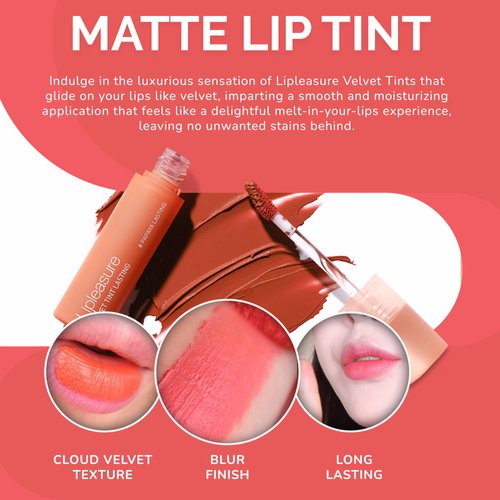 MAKEHEAL] Lipleasure Velvet Lip Tint Lasting, Matte Long-Lasting Lip Tint, Velvet Blur Finish, Smooth and Hydrated Lips All-Day, Vibrant and Soft Shades (03 - Papaya)