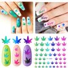 MiaoWu 12 Sheets Pot Leaf Nail Art Stickers Self-Adhesive 3D Maple Leaf Nail Stickers Fall Nail Art Decals Glitters Flakes Autumn Nail Supplies Colorful Weed Leaves Design for DIY Nail