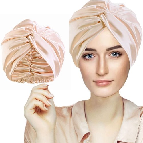 Silk Bonnet Silk Hair Wrap for Sleeping, Imitation Silk Sleep Cap Silk Bonnet for Curly Hair, Double Layer Satin Bonnet Silk Head Scarf Night Hair Cap for Sleeping, Apply to Washing, Makeup, Sport