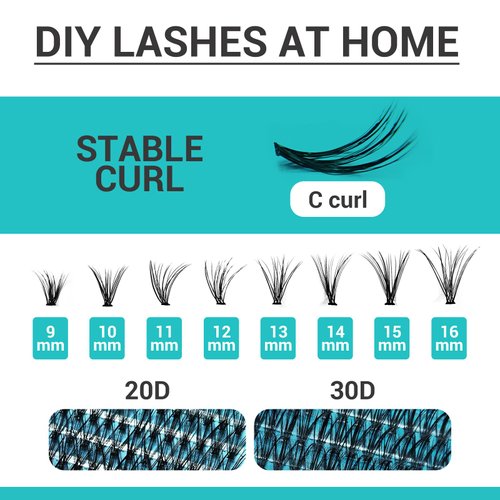Lash Clusters DIY Eyelash Extension 320PCS, 0.07 C Curl 9-16MIX 20D 30D Wispy Fluffy Cluster Lashes Extension, Individual DIY Single Lashes Cluster Extensions for Eyelash Extensions Beginners