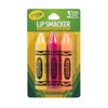 Lip Smacker Crayola Crayon Flavored Lip Balm Trio 3-Pack, Banana, Sherbert, Orange, Clear Matte, For Kids, Women, Men