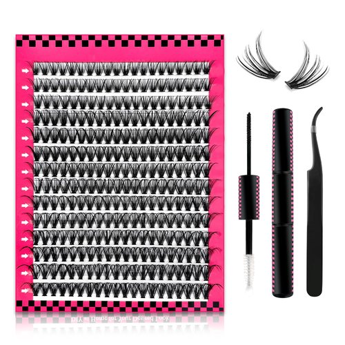 LAKANAKU DIY Lash Extension Kit,280 Pcs Cluster lash Extensions Kit, 30D 10-16mm Mix Wispy Lash Clusters,D Curl Lash Clusters Kit with Bond and Seal and Tweezer, Fluffty Lash at Home Lash Extension