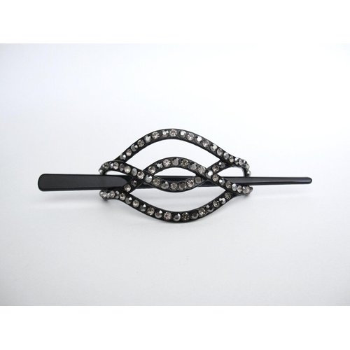 Silver and gray crystal art deco black acrylic hair slide stick clip barrette